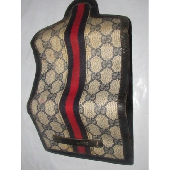 Gucci Navy G Logo Red Blue Stripe Tri Fold Wallet Vintage Collection - Picture 4 of 6